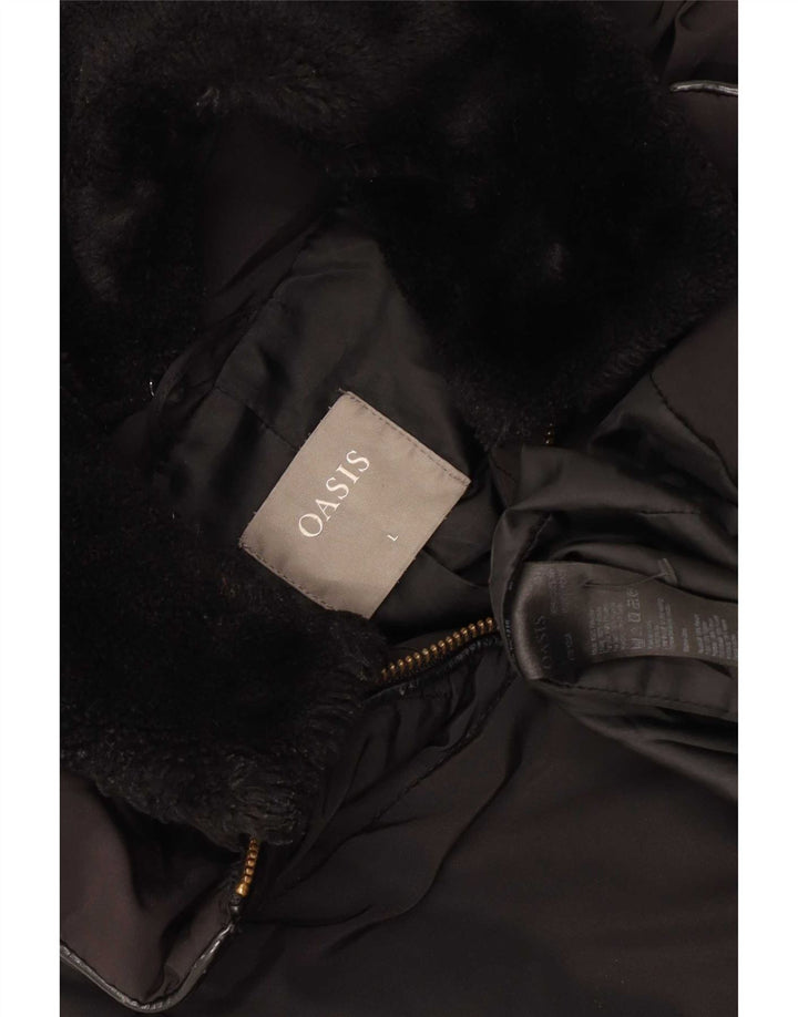 Oasis Dame Hætte Oversized Polstret Frakke UK 16 Large Black Polyester