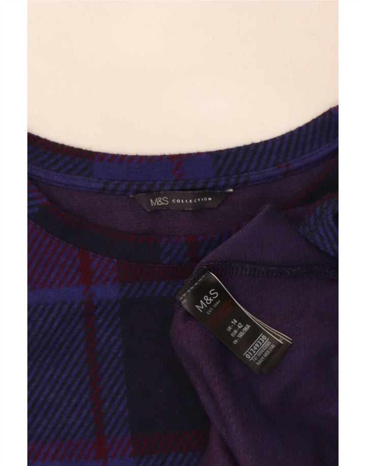 Marks & Spencer Dametop Langærmet UK 14 Large Navy Blue Check