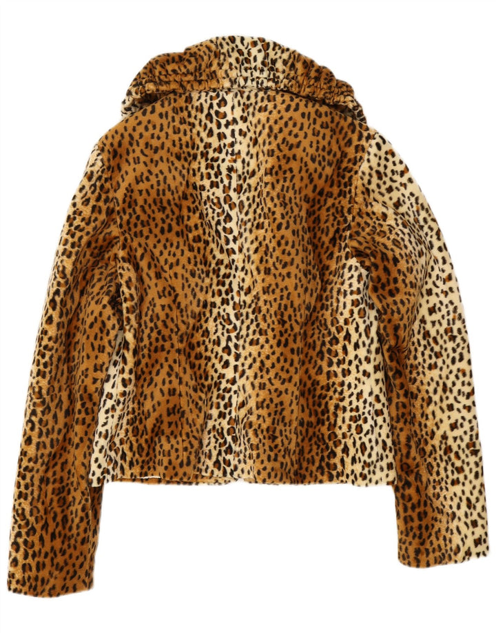 Vintage Dame imiteret Pelsjakke EU 38 Medium Brun Animal Print Polyester