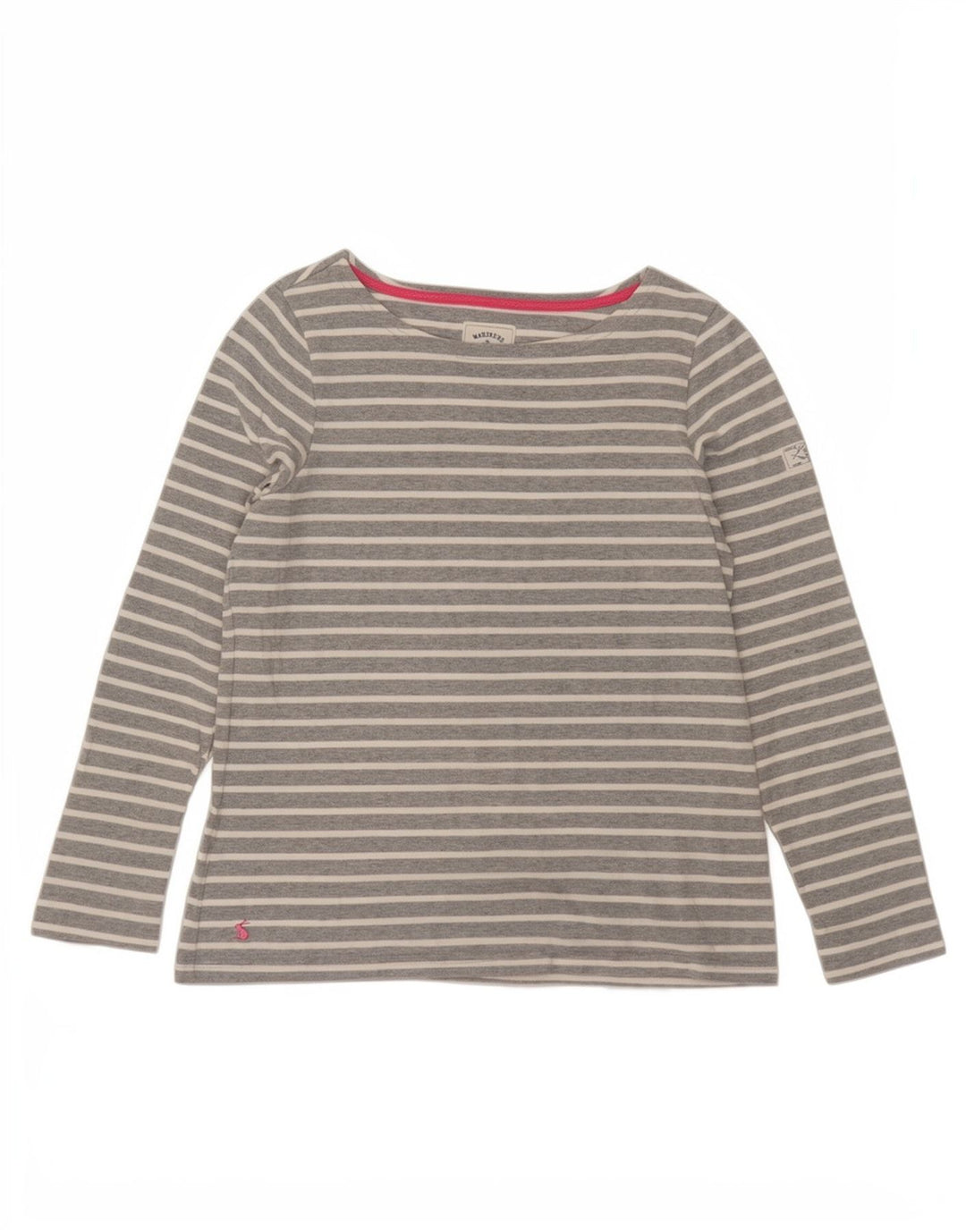 Joules Dame Top Langærmet UK 12 Medium Grå Stribet Bomuld