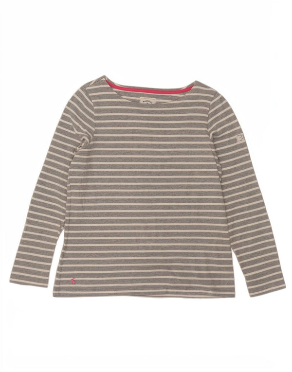 Joules Dame Top Langærmet UK 12 Medium Grå Stribet Bomuld