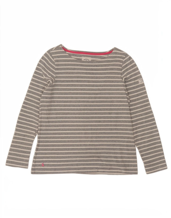 Joules Dame Top Langærmet UK 12 Medium Grå Stribet Bomuld