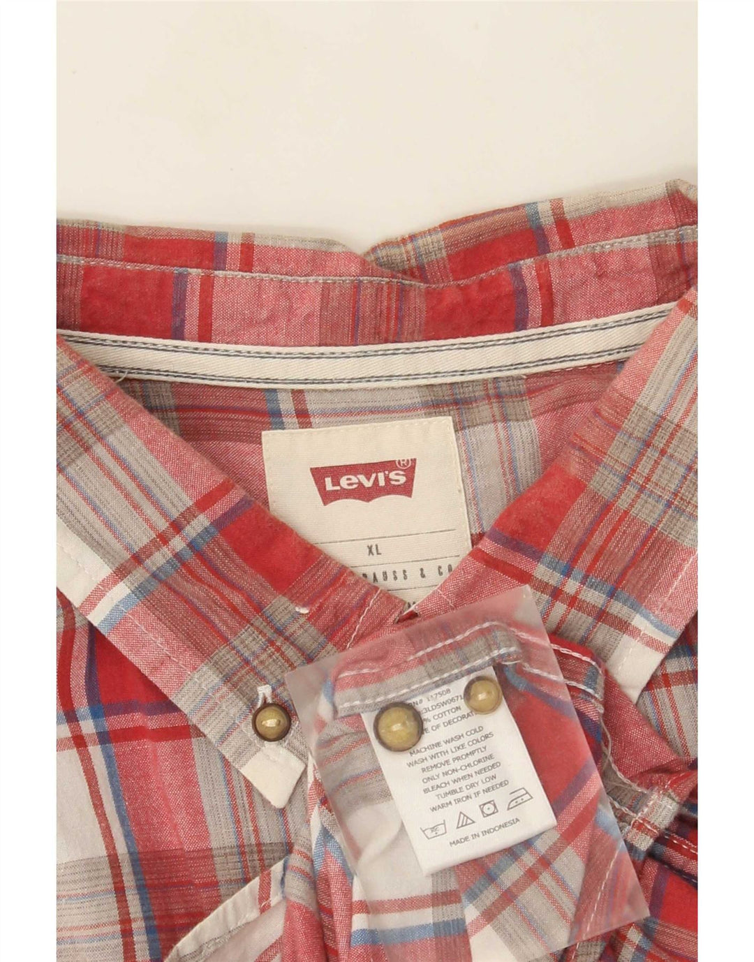 Levi's kortærmet herreskjorte XL rød ternet bomuld