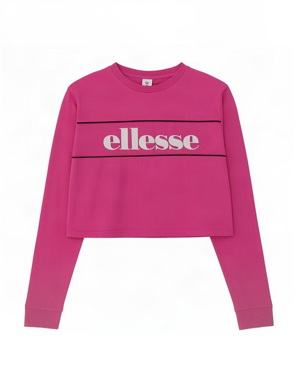Ellesse Womens Crop Grafisk Top Langærmet UK 12 Medium Pink Bomuld