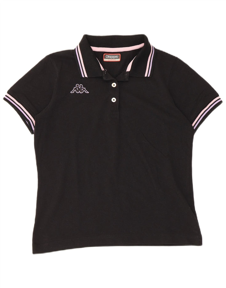 Kappa Dame Polo Shirt UK 14 Stor Sort Colourblock