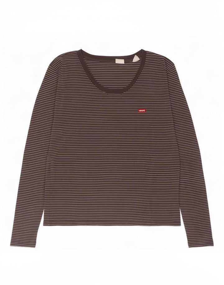 Levi's Dame Top Langærmet UK 12 Medium Sort Stribet Bomuld