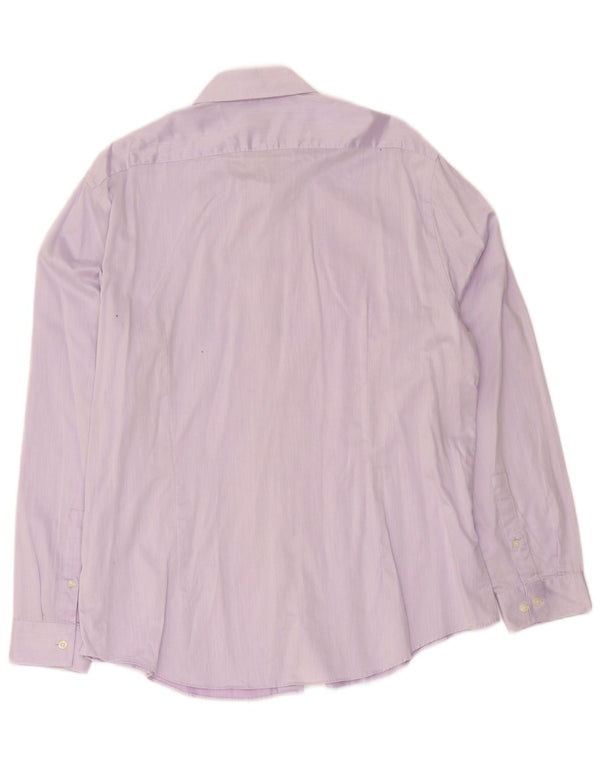 Calvin Klein Herre Slim Fit Skjorte Størrelse 44 17 1/2 XL Lilla Nålestribet Bomuld