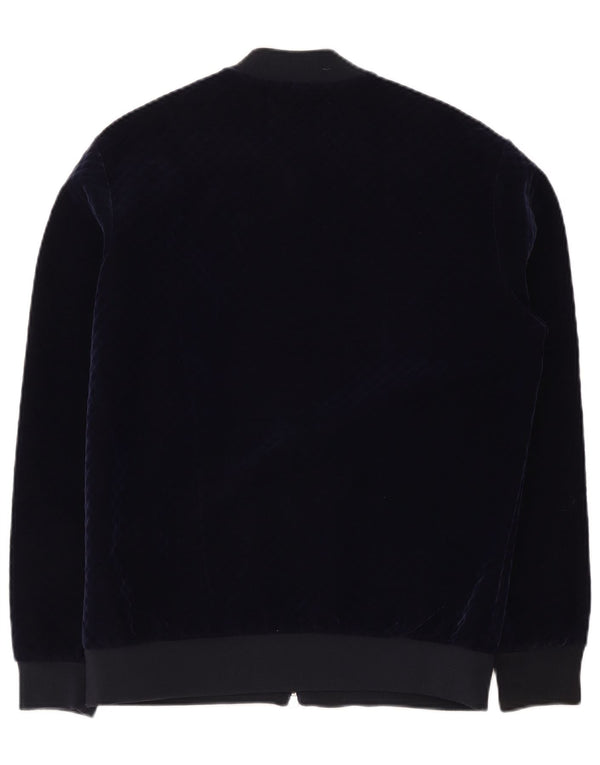 Zara Herre Velour Bomber Jacket UK 40 Large Navy Blue Polyester
