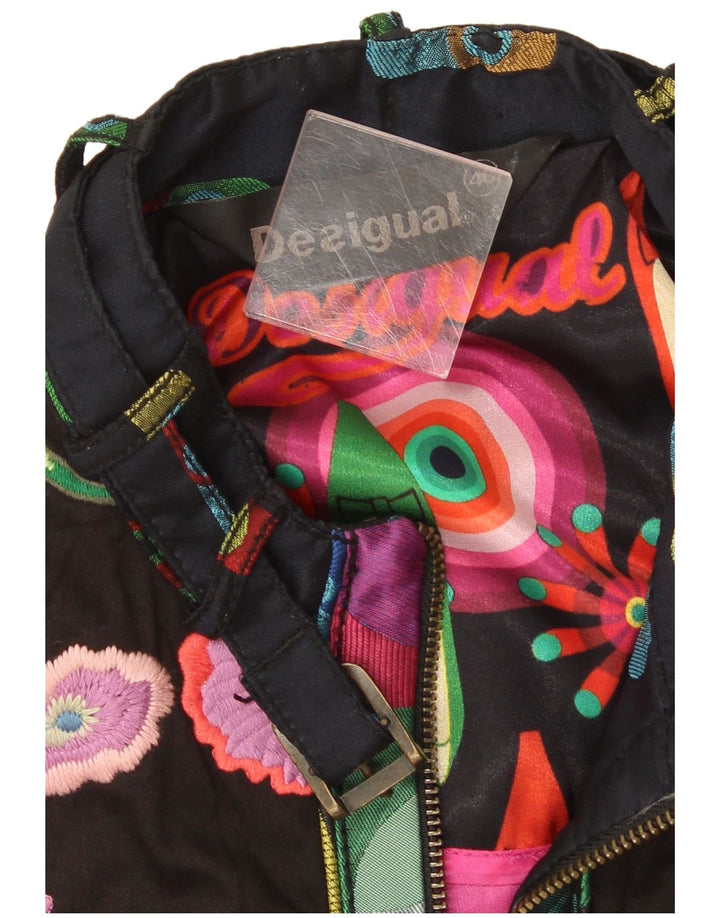 Desigual Kvinders abstrakt mønster Crop Bomber Jacket EU 46 XL Flerfarvet