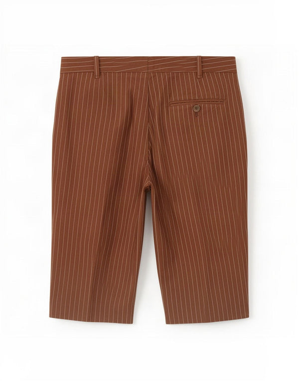 Hugo Boss Womens Chino Shorts UK 6 XS W30 Brown Pinstripe Cotton
