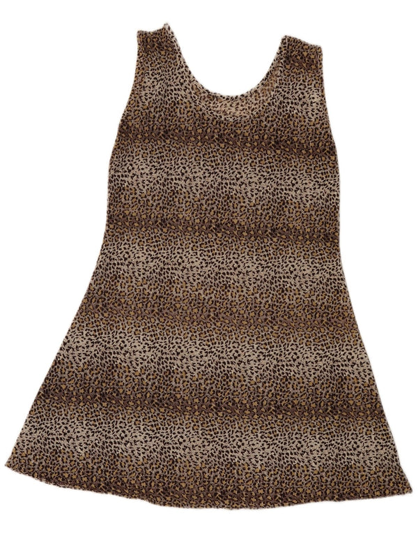Vintage Kvinders Mini Ærmeløs Tunikakjole UK 8 Small Brown Animal Print