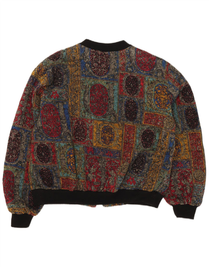 Vintage Dame Bomber Jacket UK 16 Stor Flerfarvet Geometrisk