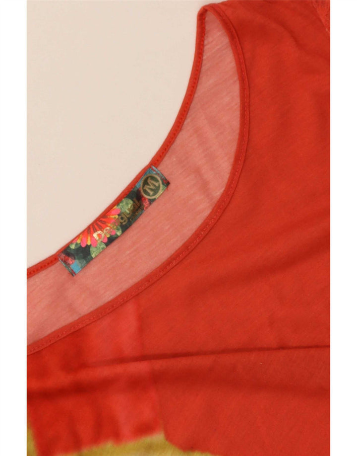 Desigual Dame Grafisk T-Shirt Top UK 14 Medium Rød Geometrisk