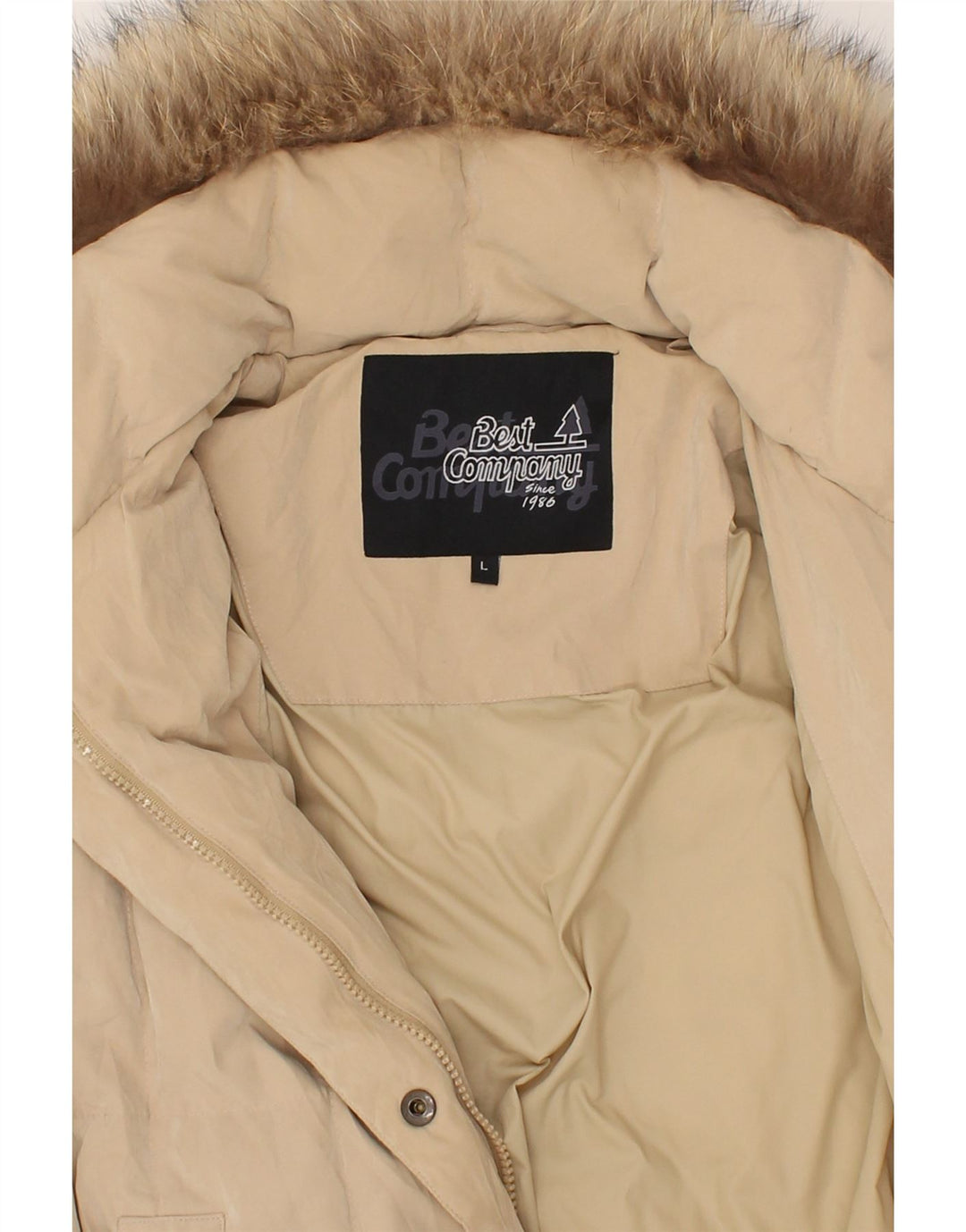 BEST COMPANY Womens Padded Coat UK 14 Large Beige Polyester Vintage Best Company and Second-Hand Best Company from Messina Hembry 