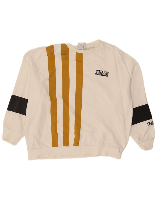ADIDAS Dame Oversized Sweatshirt Jumper UK 12 Medium White Colourblock