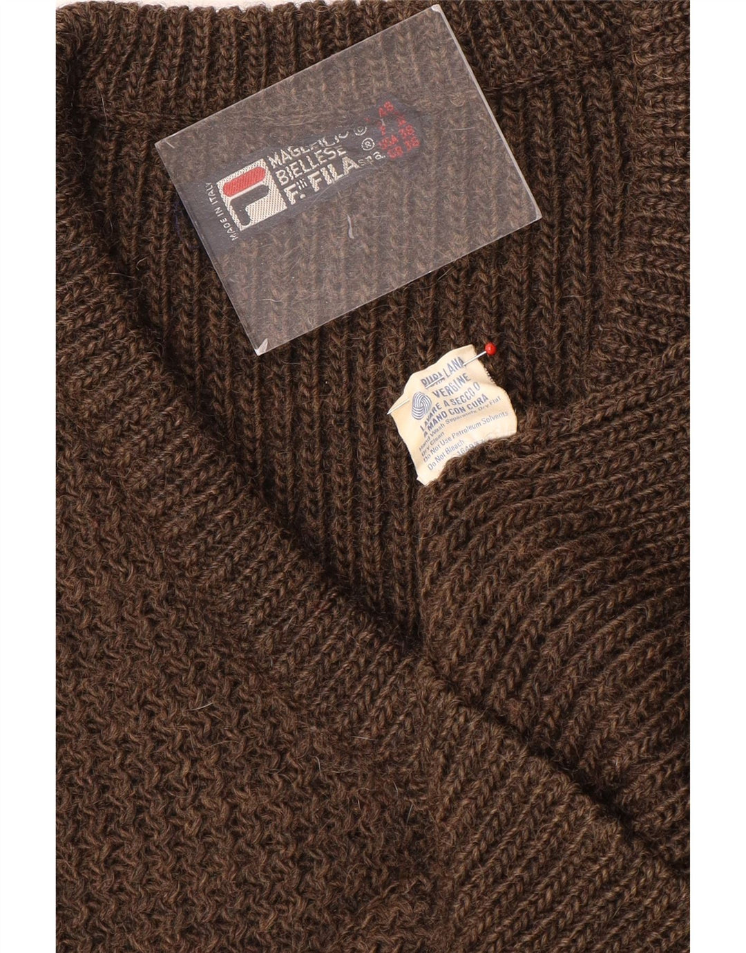 Fila Herre V-hals sweater UK 36 Lille brun uld