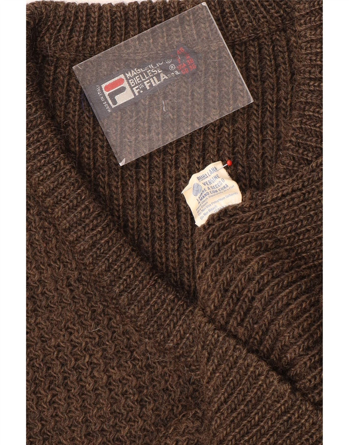 Fila Herre V-hals sweater UK 36 Lille brun uld