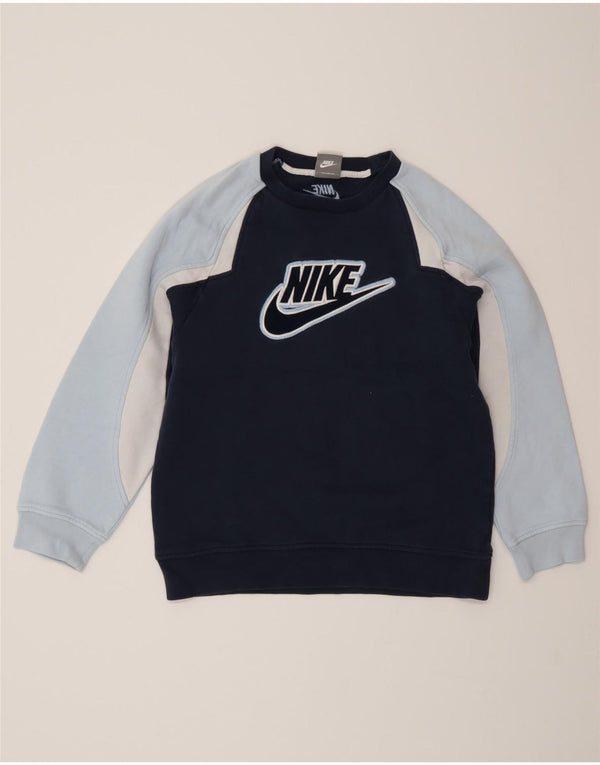 Nike Boys Sweatshirt Jumper 10-11 år Medium Navy Blue Colourblock