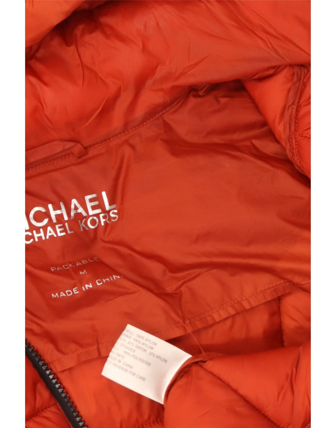 MICHAEL KORS Dame hætte polstret frakke UK 14 Medium Orange Nylon