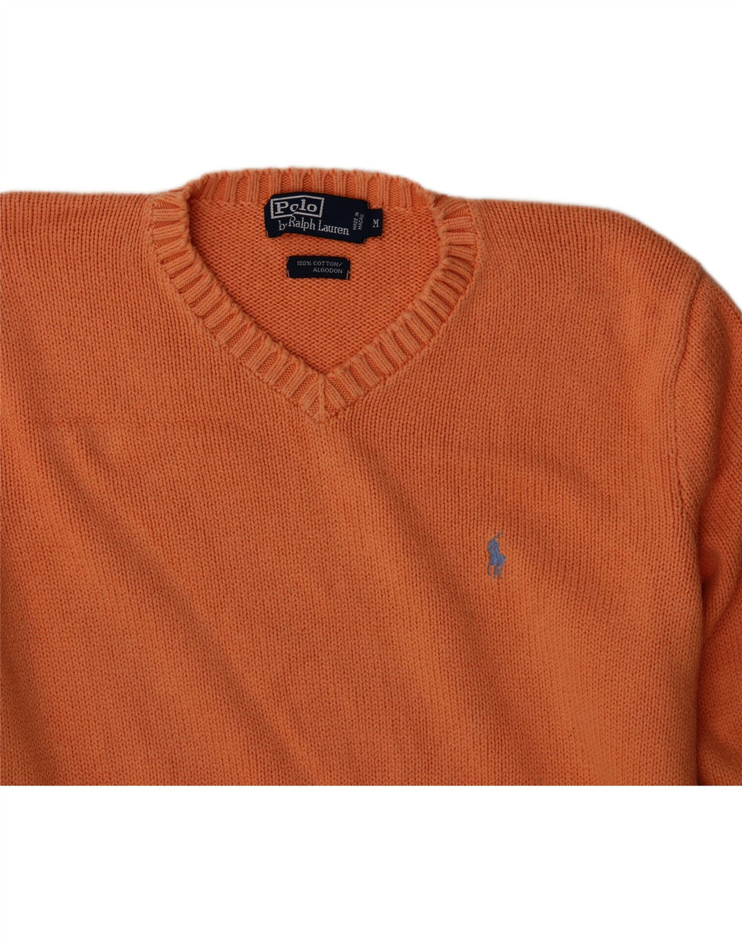 POLO RALPH LAUREN Mens V-Neck Jumper Sweater Medium Orange