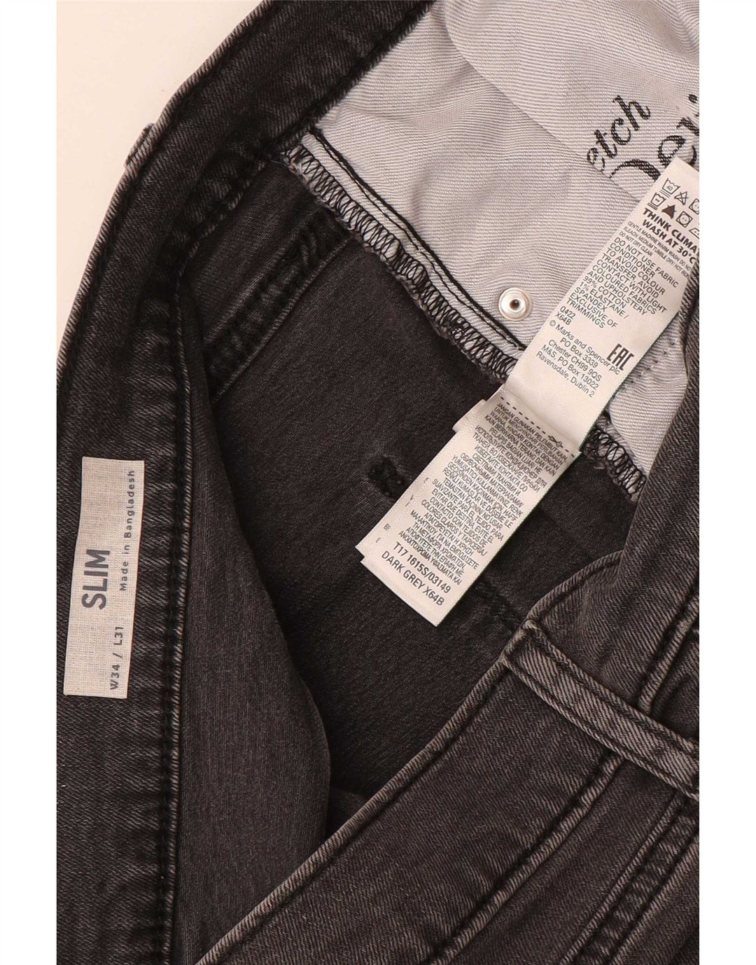 Marks & Spencer Herre Slim Jeans W34 L31 Grå Bomuld