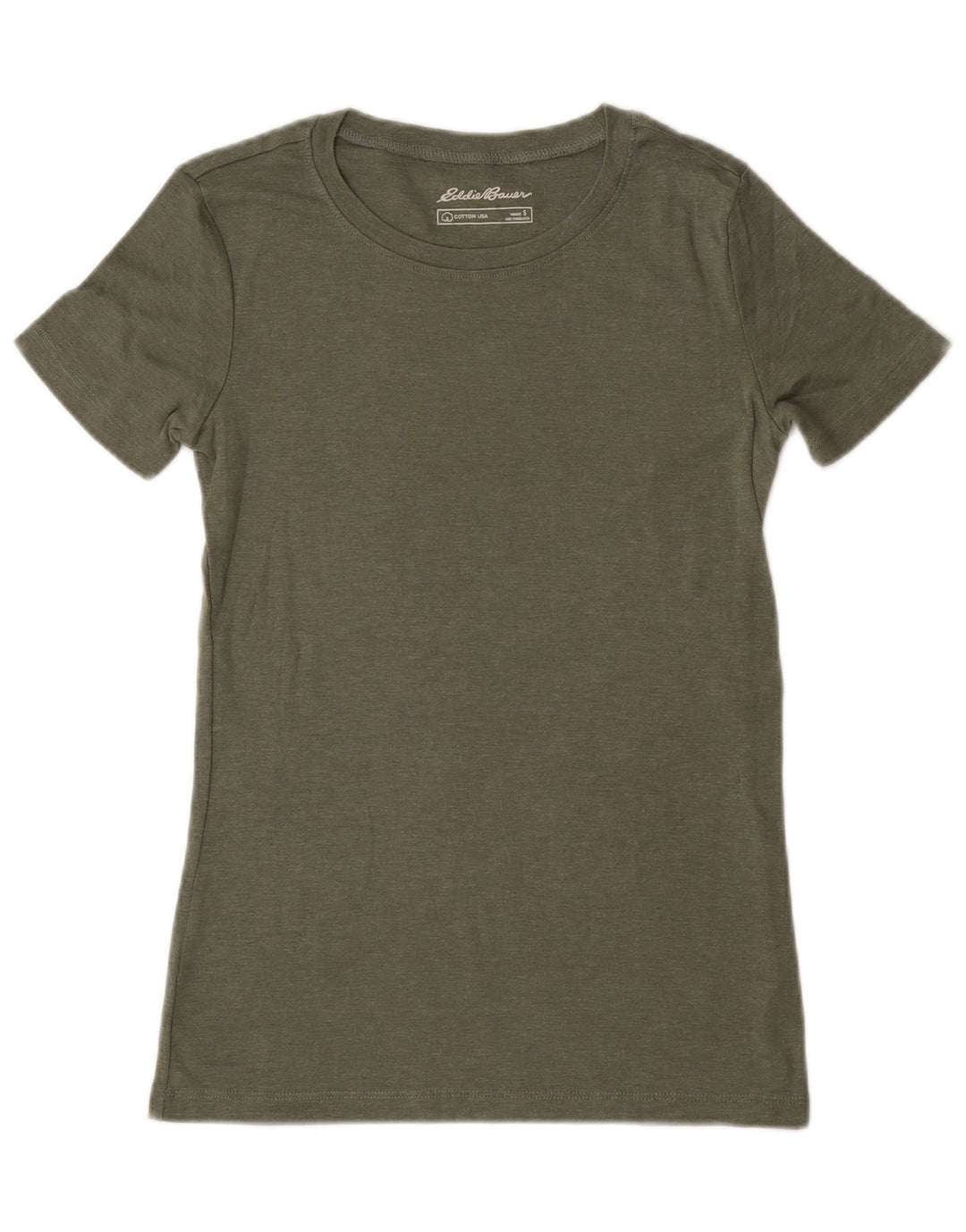 EDDIE BAUER Dame T-Shirt Top UK 10 Small Khaki Bomuld