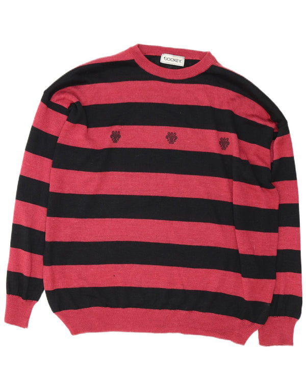 Jockey Mens Boat Neck Jumper Sweater IT 56 2XL Pink Striped Silk