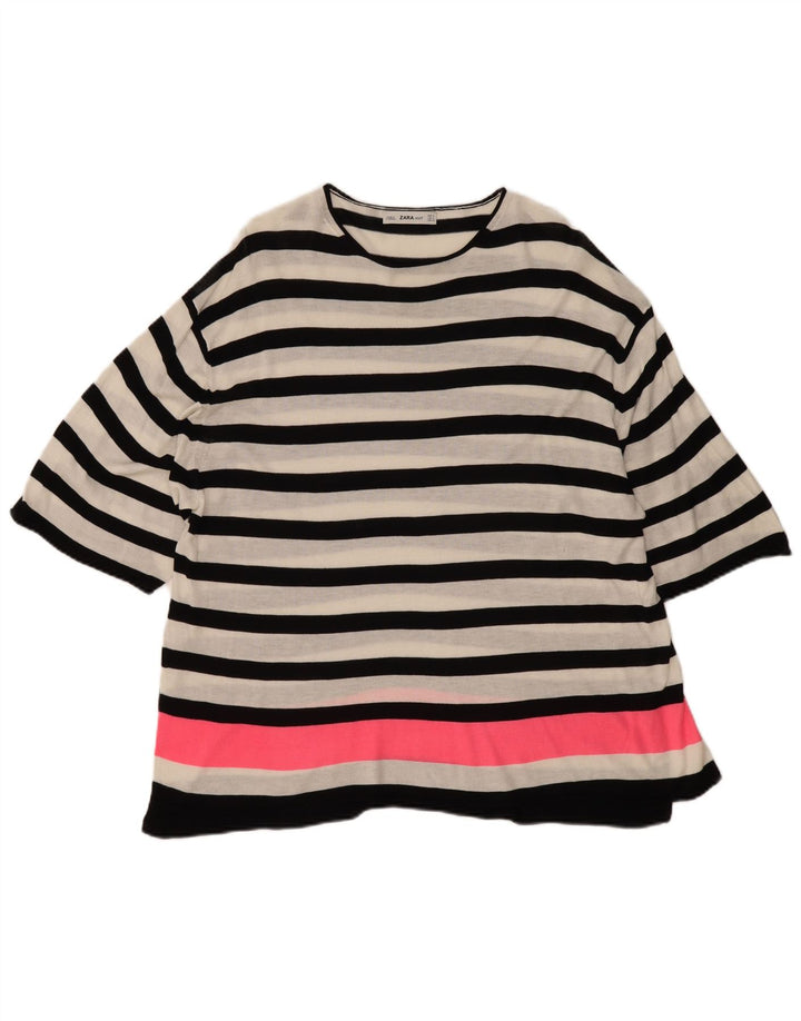 Zara Womens Longline Oversized Bluse Top UK 10 Small White Striped