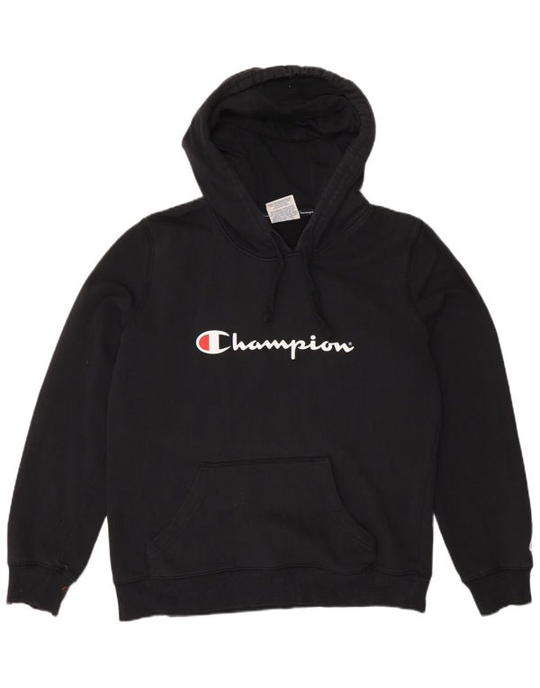 Champion Dame Grafisk Hoodie Jumper UK 14 Medium Sort