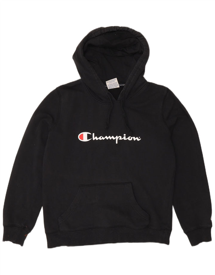 Champion Dame Grafisk Hoodie Jumper UK 14 Medium Sort