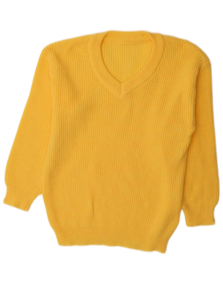 Vintage Dame V-hals sweater UK 16 Stor Gul Polyester