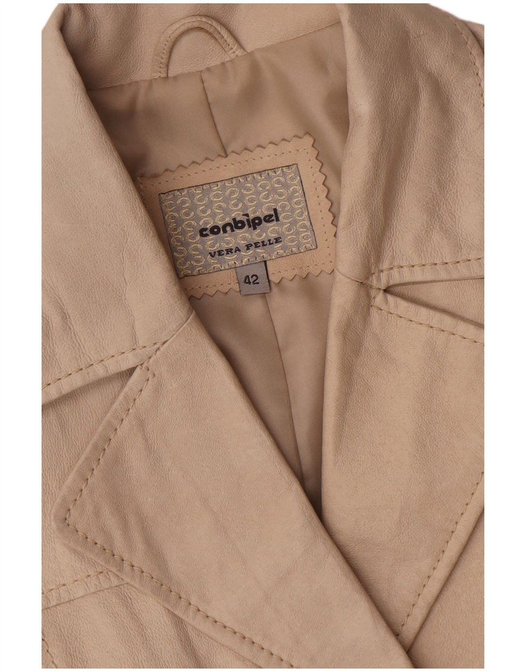Conbipel Dame Læderjakke IT 42 Medium Beige Læder