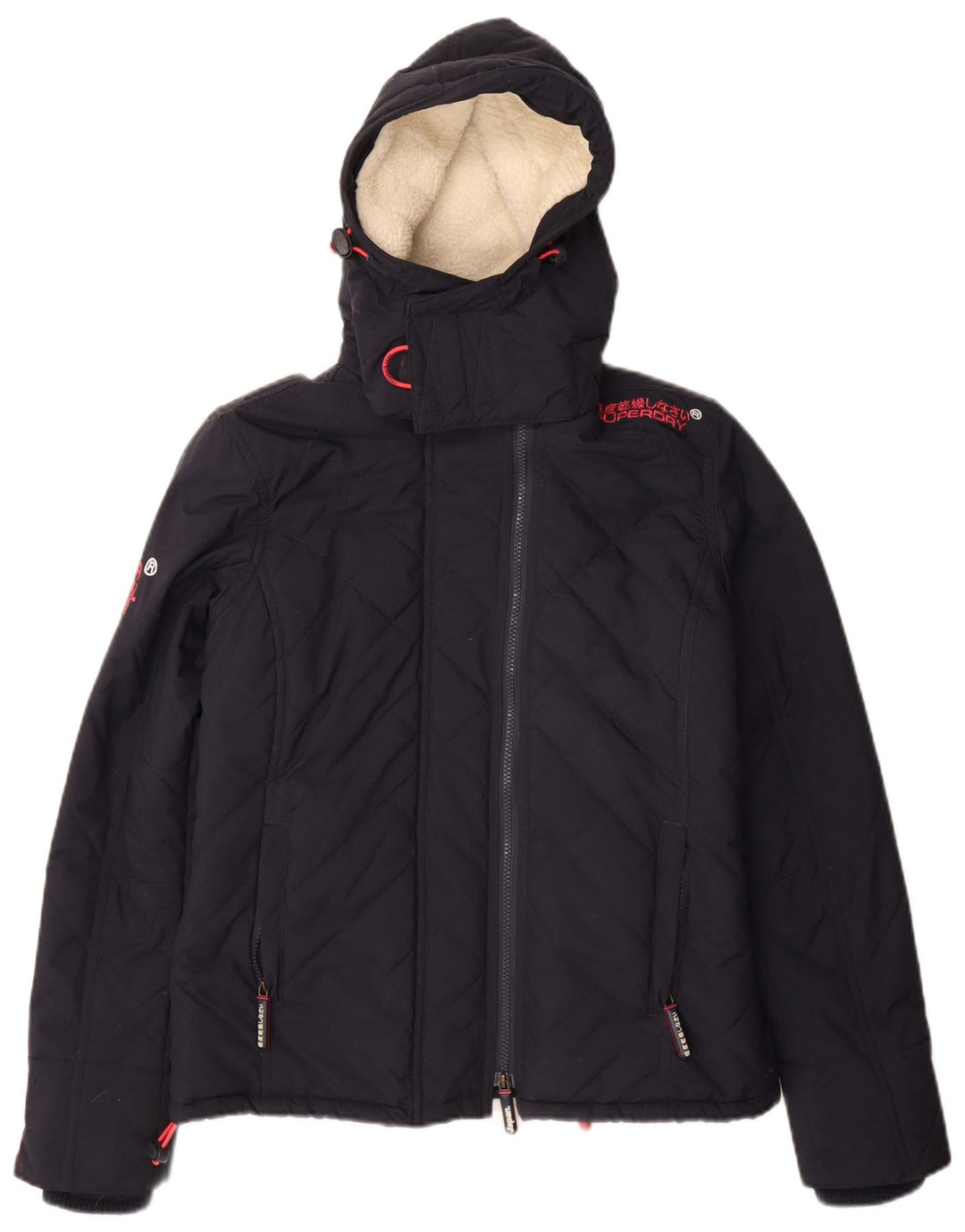 Superdry Sherpa Windbreaker-jakke med hætte til kvinder UK 14 Medium Navy Blue
