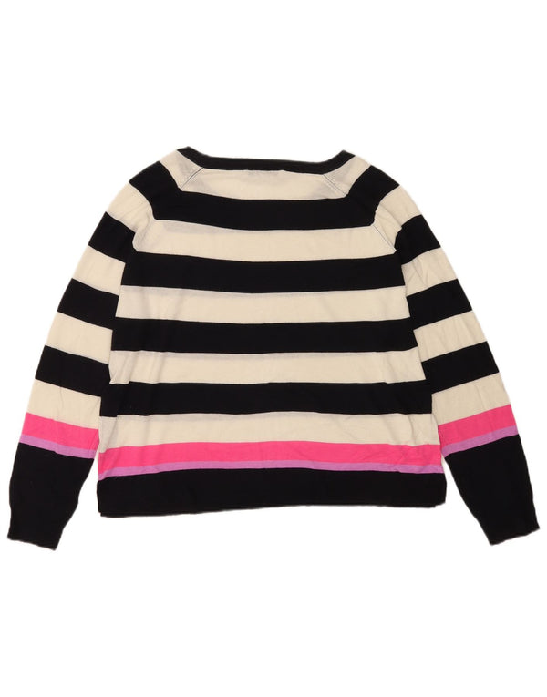 Zara Dame Boat Neck Jumper Sweater UK 14 Medium White Striped Viscose