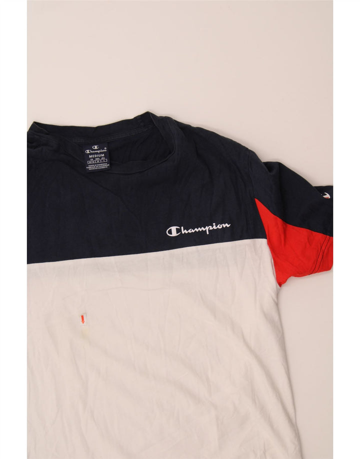 CHAMPION Mens Graphic T-Shirt Top Medium White Colourblock Vintage Champion and Second-Hand Champion from Messina Hembry 