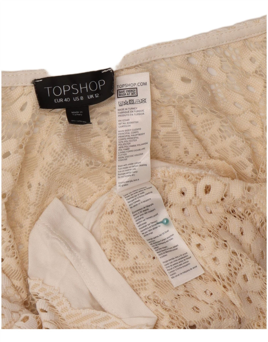 Topshop Dame Crop Lace Cami Top UK 12 Medium Off White Floral Polyester