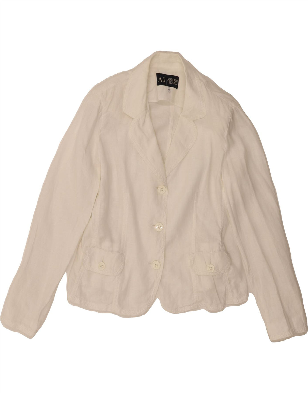 ARMANI JEANS Womens 3 Button Blazer Jacket UK 16 Large White Linen Vintage Armani Jeans and Second-Hand Armani Jeans from Messina Hembry 