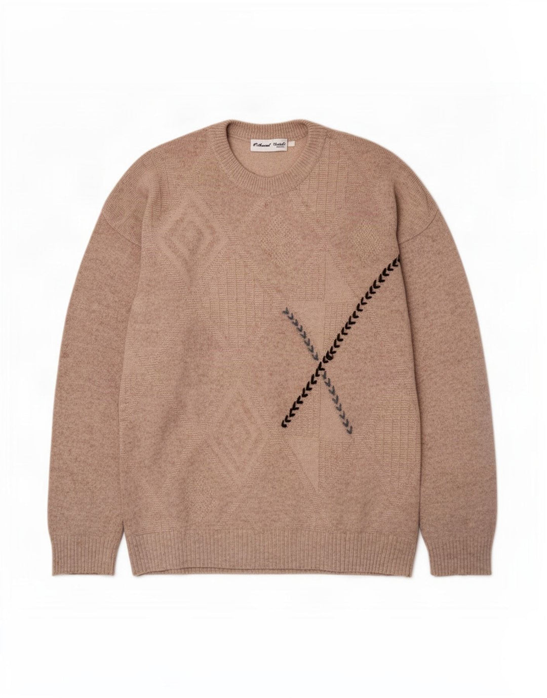 Avant Garde Herre Crew Neck Jumper Sweater Medium Beige Argyle/Diamond