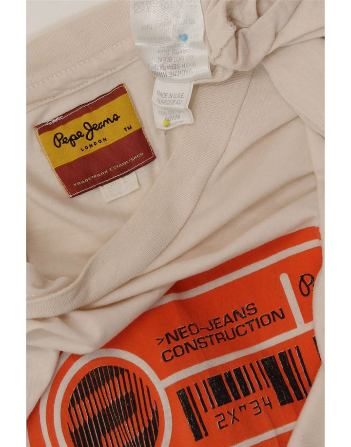 PEPE Jeans Herre grafisk T-shirt Top Medium Off White Bomuld