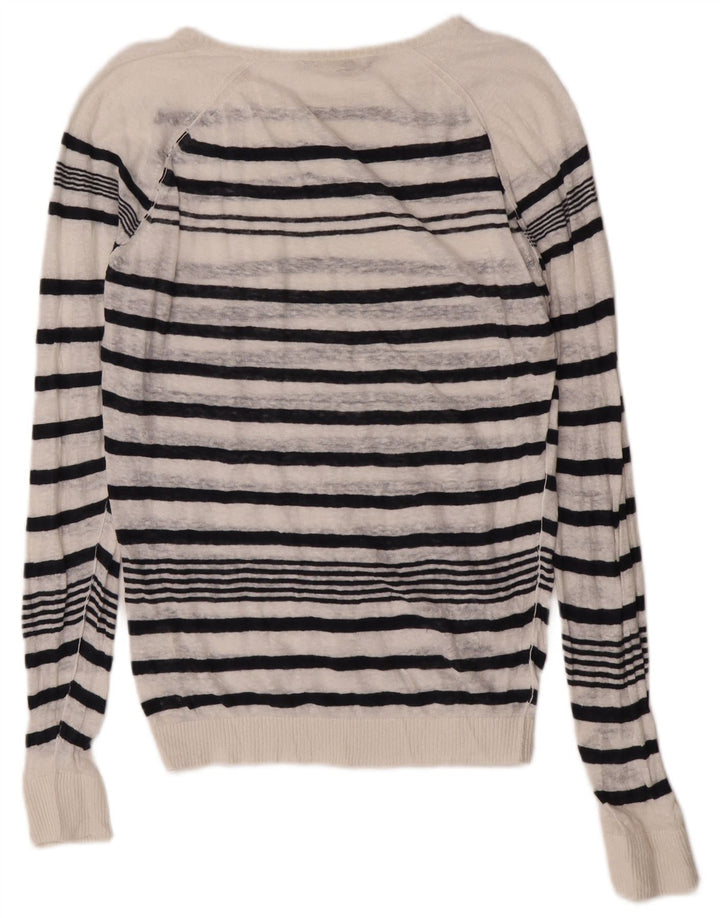 Diesel Dame Boat Neck Jumper Sweater UK 14 Medium Hvid Stribet