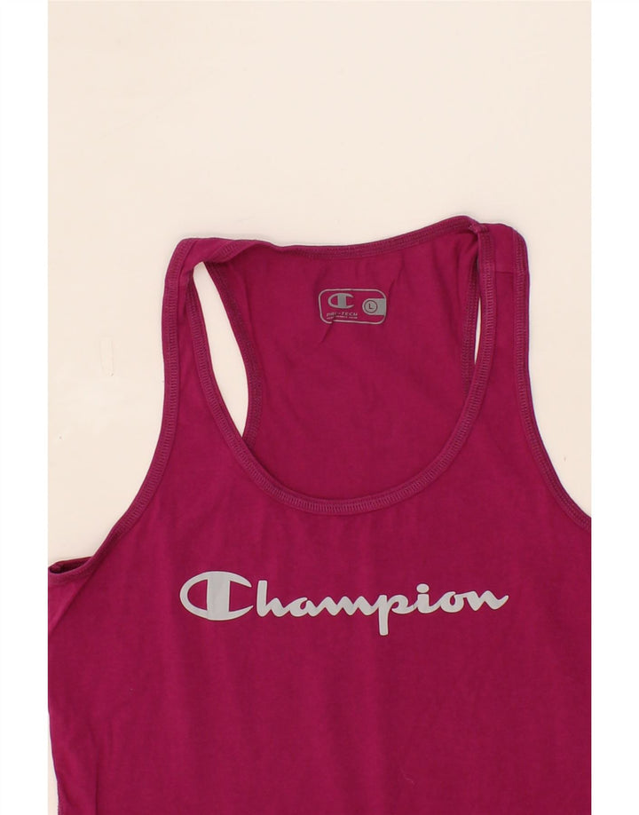 CHAMPION Womens Graphic Vest Top UK 14 Large Pink Vintage Champion and Second-Hand Champion from Messina Hembry 