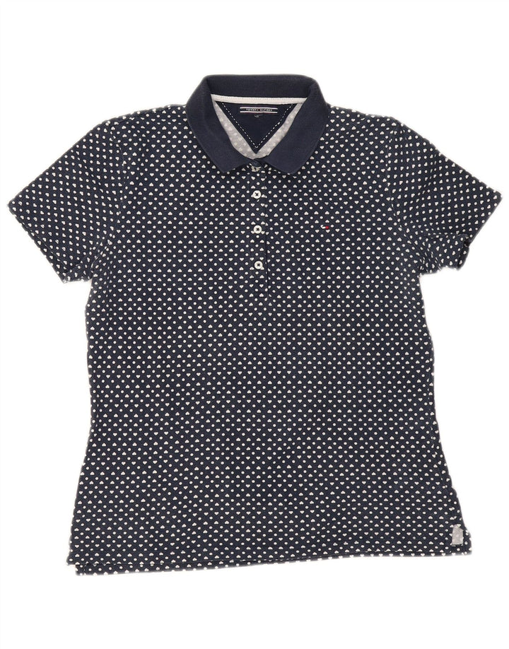 TOMMY HILFIGER Dame Polo Shirt UK 12 Medium Navy Blue Spotted