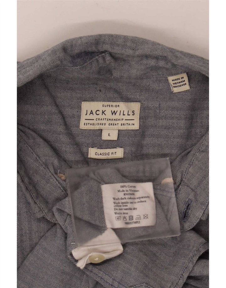 Jack Wills Herre Classic Fit skjorte Stor blå sildebensbomuld