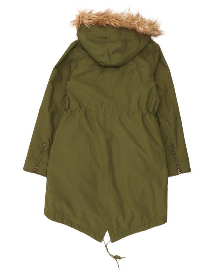 Boden Dame Hætte Oversized Parka Jacket UK 10 Small Green Polyester