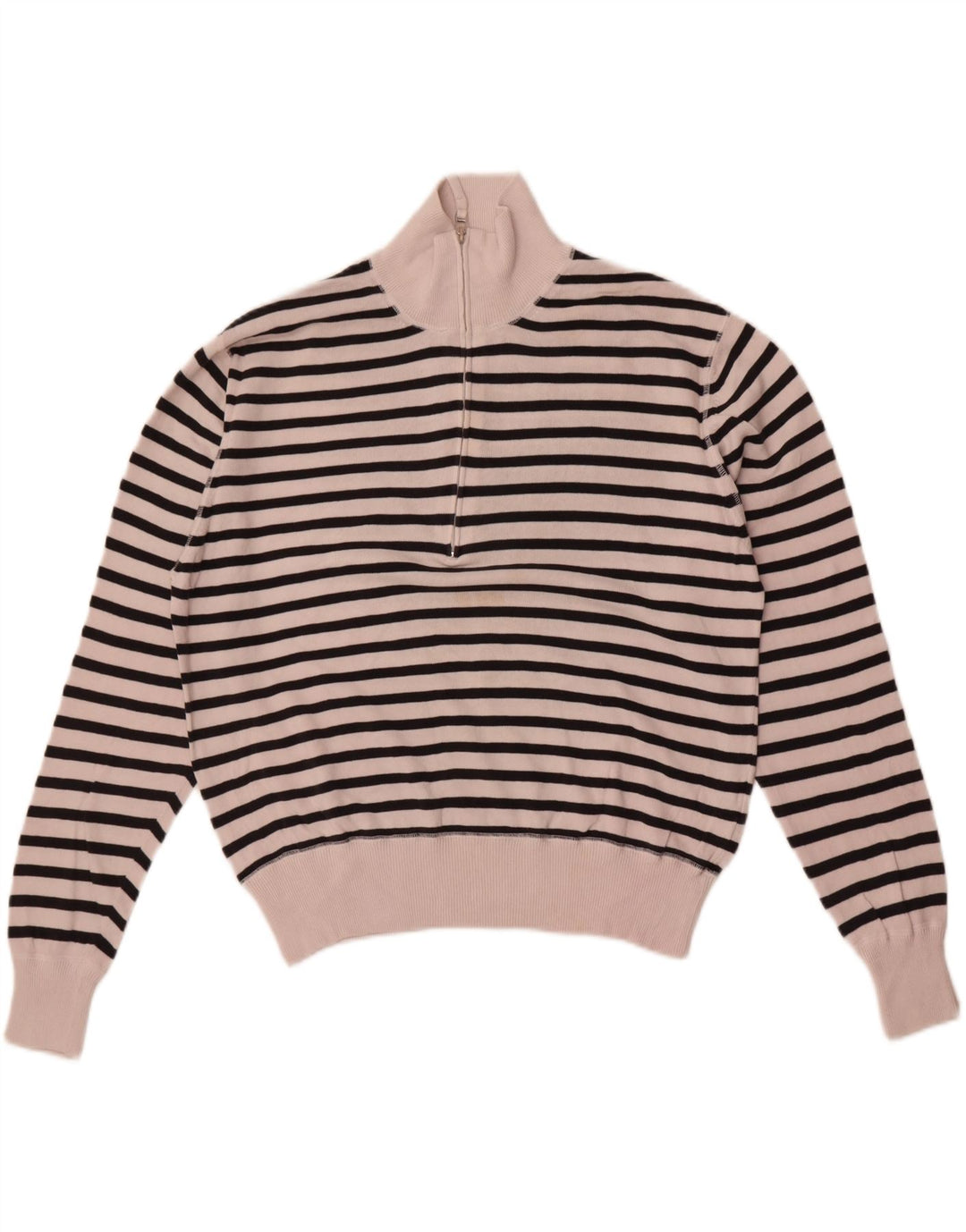 Slam Dame Zip Neck Jumper Sweater UK 14 Medium hvid stribet bomuld