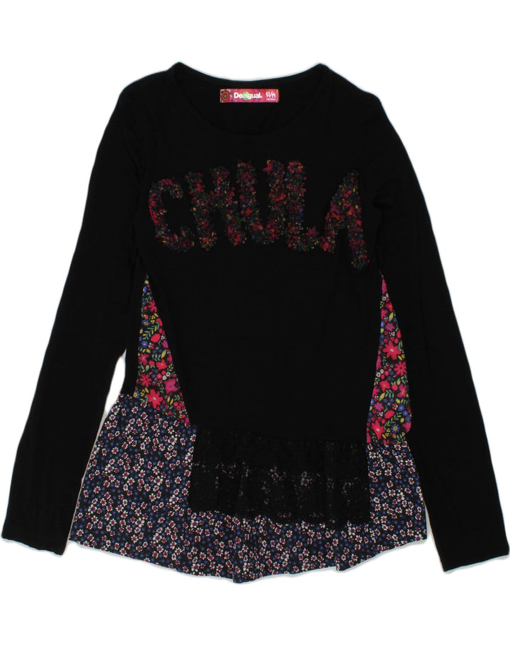 DESIGUAL Girls Graphic Top Long Sleeve 13-14 Years Black Viscose | Vintage Desigual | Thrift | Second-Hand Desigual | Used Clothing | Messina Hembry 