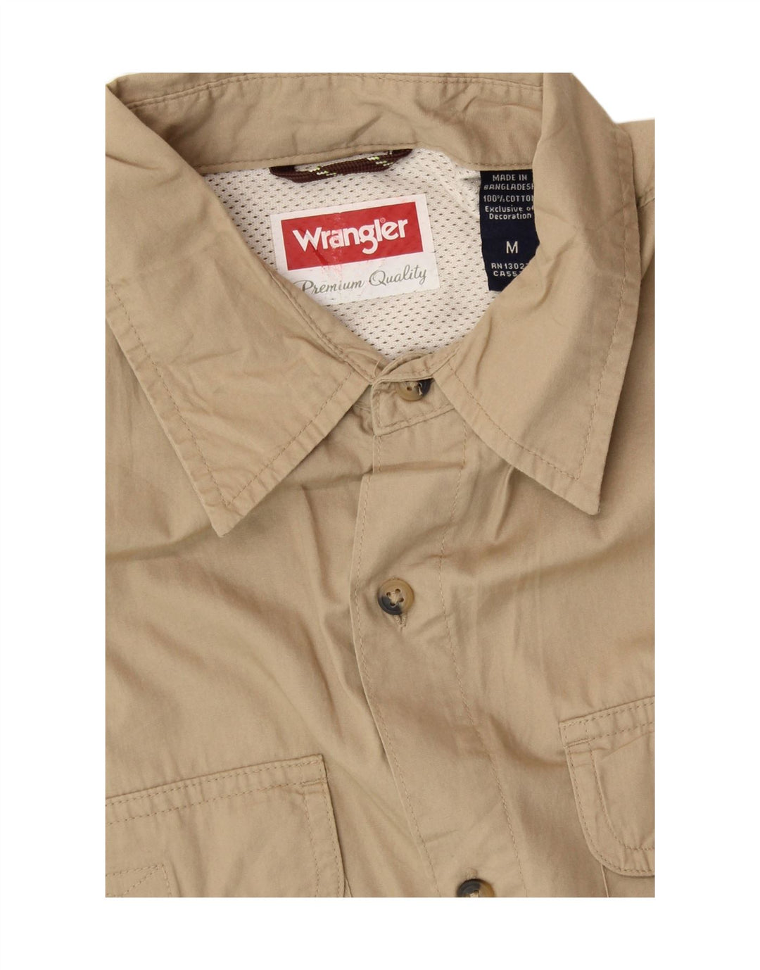 WRANGLER Mens Short Sleeve Shirt Medium Beige Cotton