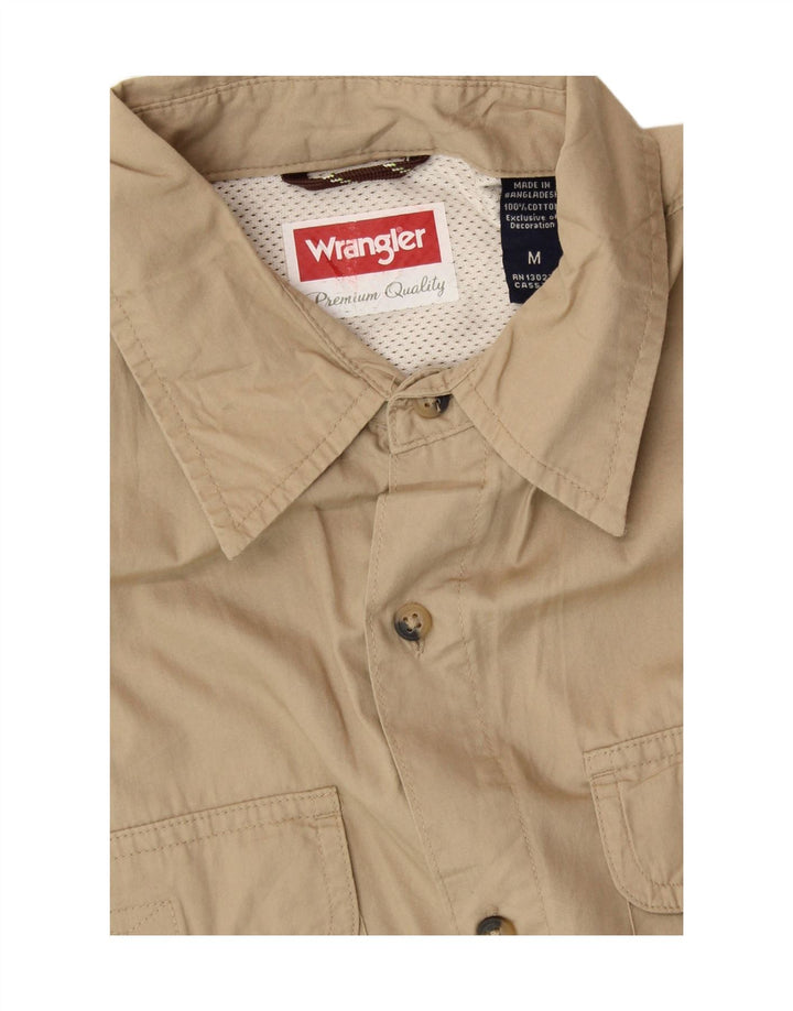 WRANGLER Mens Short Sleeve Shirt Medium Beige Cotton