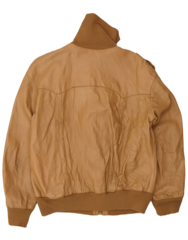 Vintage Mens Military Bomber Leather Jacket UK 38 Medium Beige