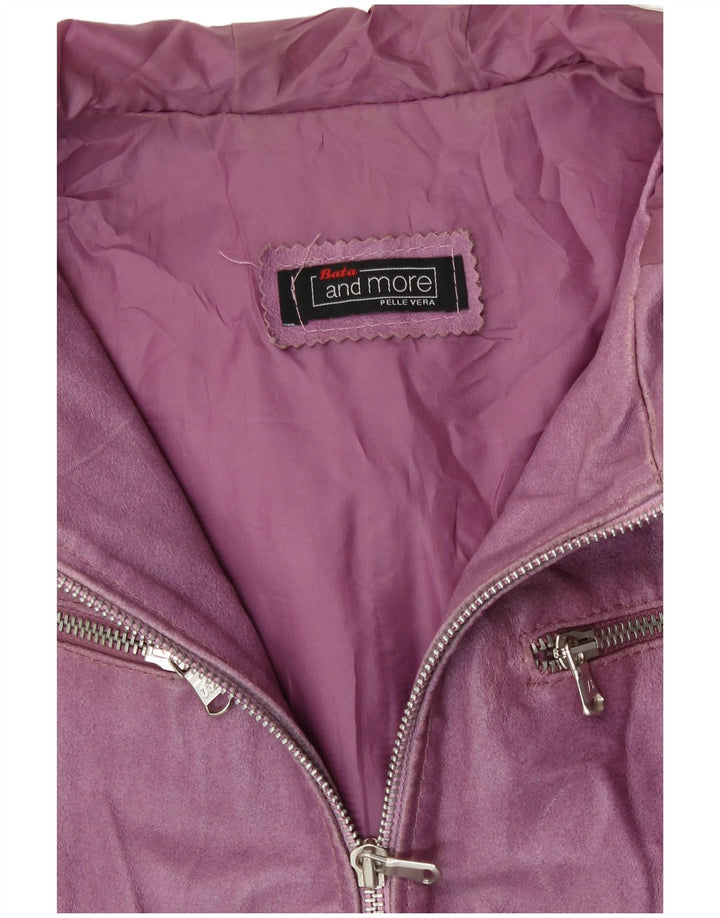 BATA OG MERE Dame Crop Hættejakke UK 12 Medium Lilla Læder